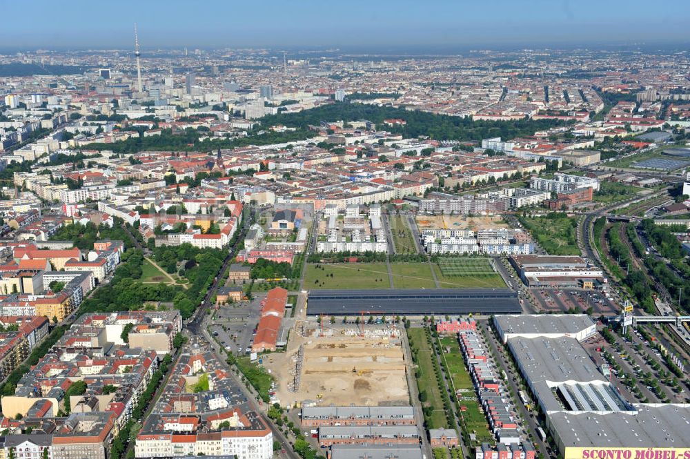 Luftaufnahme Berlin Friedrichshain - Entwicklungsgebiet Alter Schlachthof / Eldenaer Straße Berlin-Prenzlauer Berg