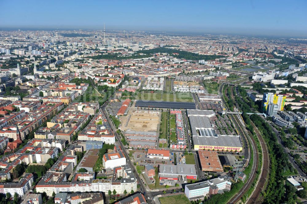 Luftaufnahme Berlin Friedrichshain - Entwicklungsgebiet Alter Schlachthof / Eldenaer Straße Berlin-Prenzlauer Berg