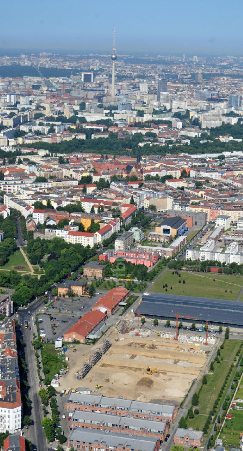 Luftaufnahme Berlin Friedrichshain - Entwicklungsgebiet Alter Schlachthof / Eldenaer Straße Berlin-Prenzlauer Berg