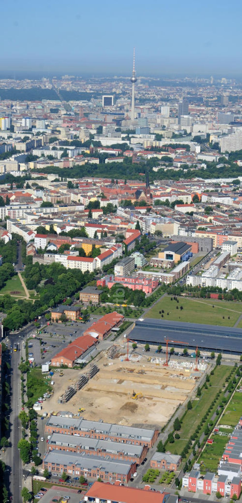 Berlin Friedrichshain von oben - Entwicklungsgebiet Alter Schlachthof / Eldenaer Straße Berlin-Prenzlauer Berg