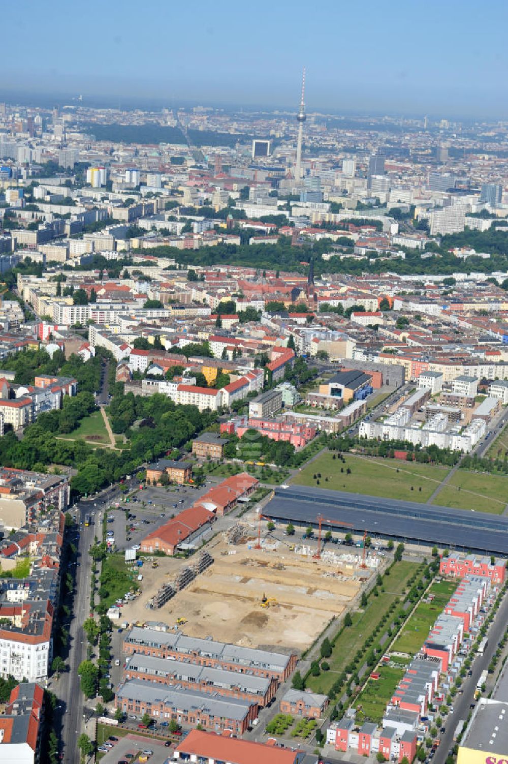 Berlin Friedrichshain aus der Vogelperspektive: Entwicklungsgebiet Alter Schlachthof / Eldenaer Straße Berlin-Prenzlauer Berg