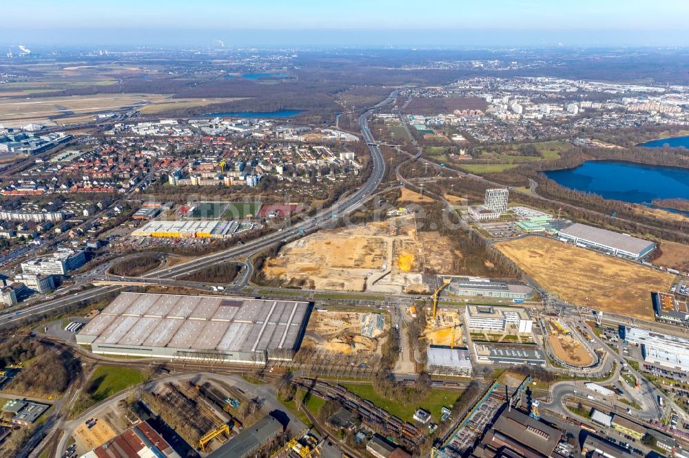 Luftbild Düsseldorf - Entwicklungsgebiet und Bauland- Brache an der Theodorstraße - Am Hülserhof in Düsseldorf im Bundesland Nordrhein-Westfalen, Deutschland