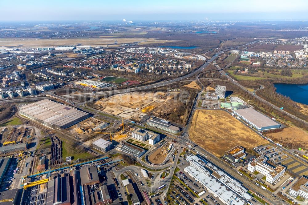 Luftaufnahme Düsseldorf - Entwicklungsgebiet und Bauland- Brache an der Theodorstraße - Am Hülserhof in Düsseldorf im Bundesland Nordrhein-Westfalen, Deutschland