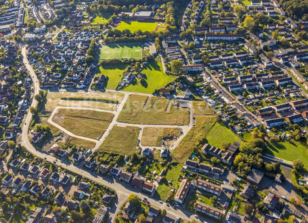 Luftaufnahme Bergkamen - Entwicklungsgebiet und Bauland- Brache zwischen Jahnstraße und Hermann-Stehr-Straße in Bergkamen im Bundesland Nordrhein-Westfalen, Deutschland