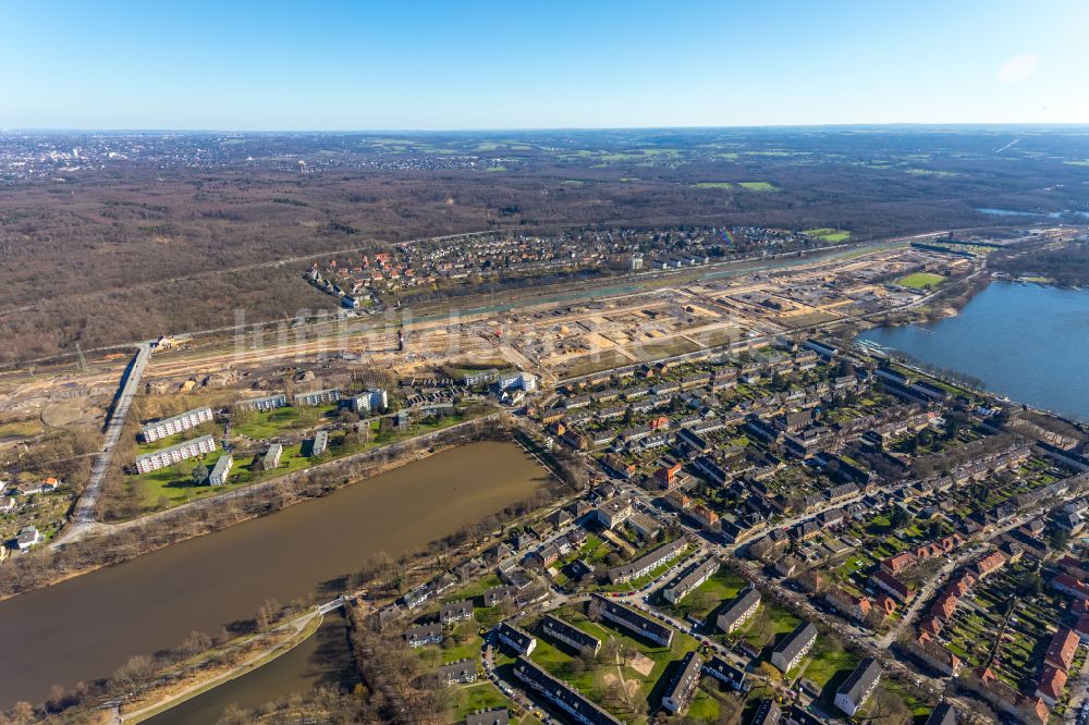 Luftaufnahme Duisburg - Entwicklungsgebiet und Bauland für den Neubau des Quartier am Wasserturm in Duisburg im Bundesland Nordrhein-Westfalen, Deutschland