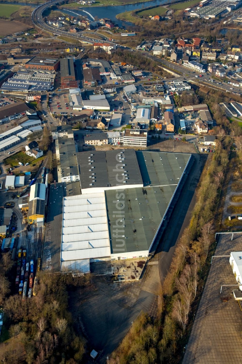 Luftaufnahme Hattingen - Entwicklungsgebiet des ehemaligen Industrie- und Gewerbegebiet O&K Kone-Gelände zur geplanten Flüchtlingsunterkunft in Hattingen im Bundesland Nordrhein-Westfalen