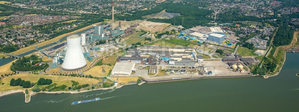 Luftaufnahme Duisburg - Entwicklungsgebiet des ehemaligen Industrie- und Gewerbegebiet der Papierfabrik am Erweiterungs- Standort der Duisburger Hafen AG Logport VI 6 am Ufer des Rhein in Duisburg im Bundesland Nordrhein-Westfalen, Deutschland