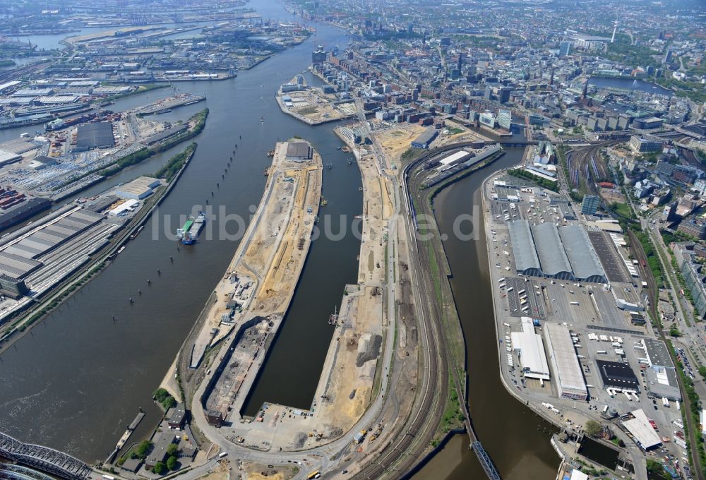 Luftaufnahme Hamburg - Entwicklungsgebiet der Industriebrache Baakenhafen im Ortsteil HafenCity in Hamburg, Deutschland