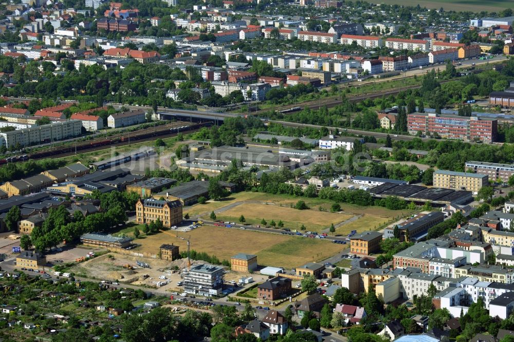 Magdeburg aus der Vogelperspektive: Entwicklungsgebiet der Industriebrache des ehemaligen Schlachthof- Geländes in Magdeburg im Bundesland Sachsen-Anhalt