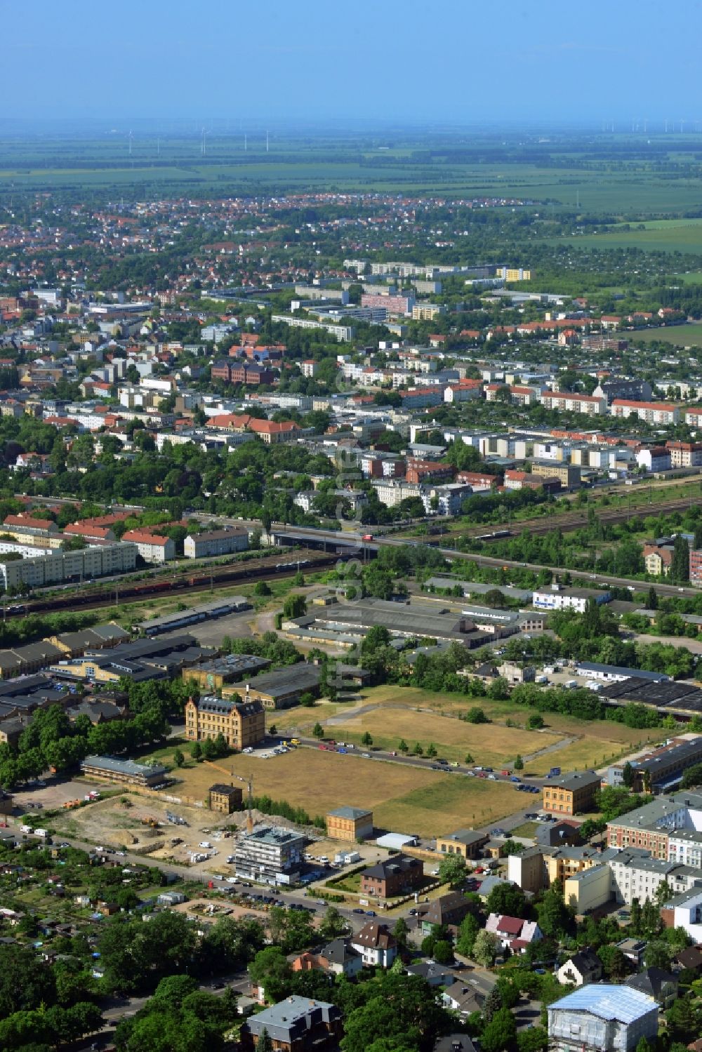 Luftaufnahme Magdeburg - Entwicklungsgebiet der Industriebrache des ehemaligen Schlachthof- Geländes in Magdeburg im Bundesland Sachsen-Anhalt