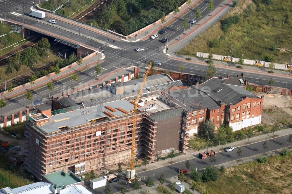 Luftaufnahme Berlin - Entwicklungsgebiet der Industriebrache Gelände des Alten Schlachthof an der Eldenaer Straße - Thaerstraße im Ortsteil Friedrichshain in Berlin, Deutschland