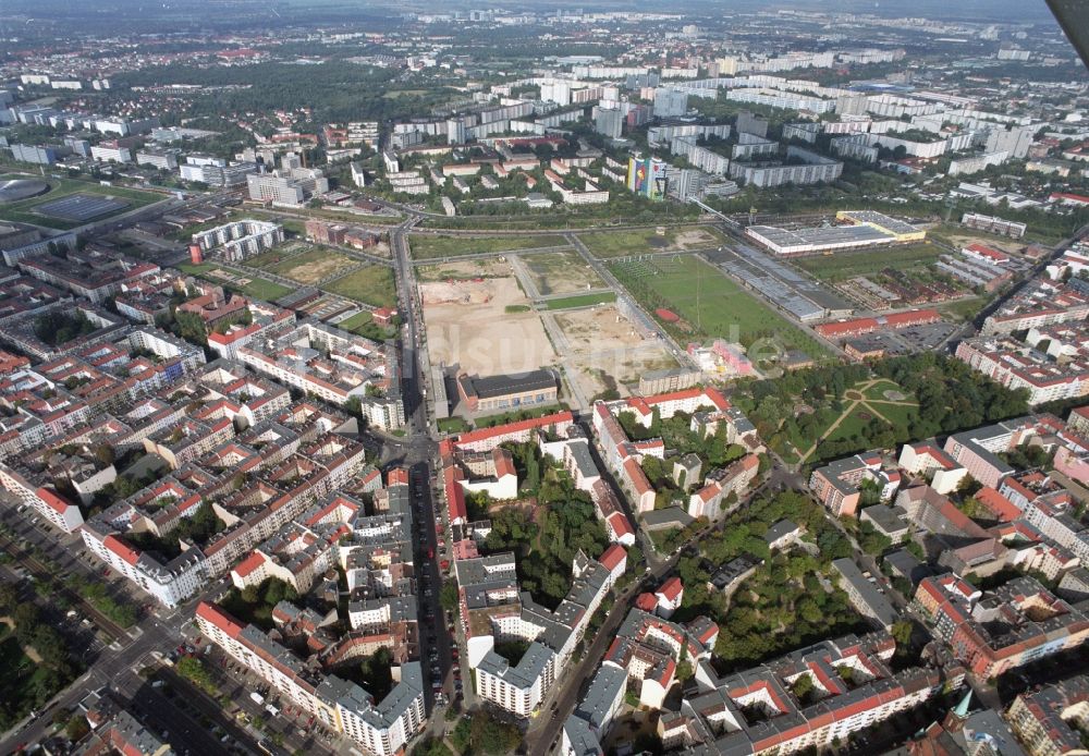 Luftbild Berlin - Entwicklungsgebiet der Industriebrache Gelände des Alten Schlachthof an der Eldenaer Straße - Thaerstraße im Ortsteil Friedrichshain in Berlin, Deutschland