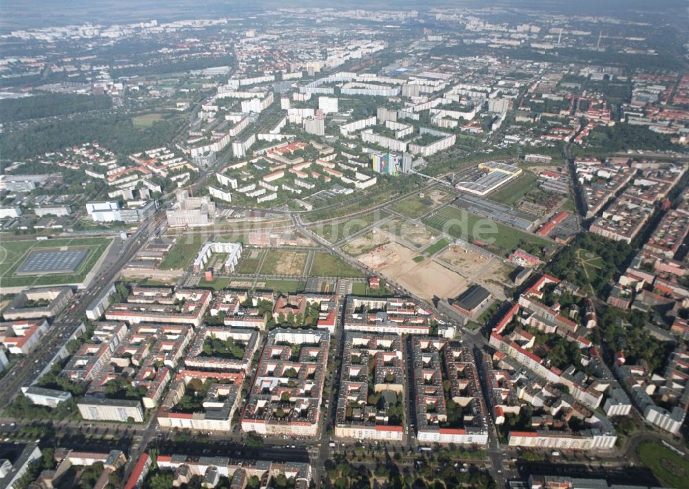 Berlin aus der Vogelperspektive: Entwicklungsgebiet der Industriebrache Gelände des Alten Schlachthof an der Eldenaer Straße - Thaerstraße im Ortsteil Friedrichshain in Berlin, Deutschland