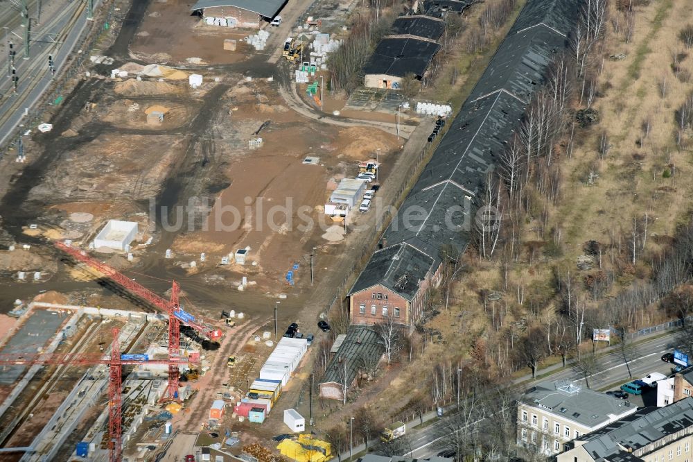 Luftaufnahme Chemnitz - Entwicklungsgebiet der Industriebrache an den Gleisanlagen und Lagerhallen des alten Rangier- und Güterbahnhofes der Deutschen Bahn in Chemnitz im Bundesland Sachsen