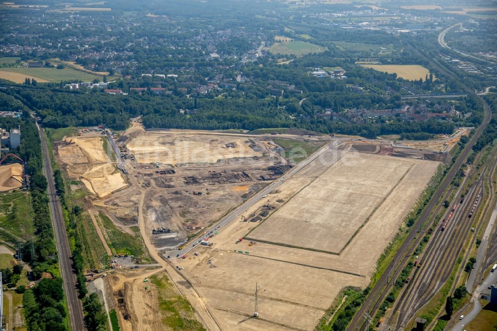 Dortmund von oben - Entwicklungsgebiet der Industriebrache im Ortsteil Scharnhorst in Dortmund im Bundesland Nordrhein-Westfalen, Deutschland