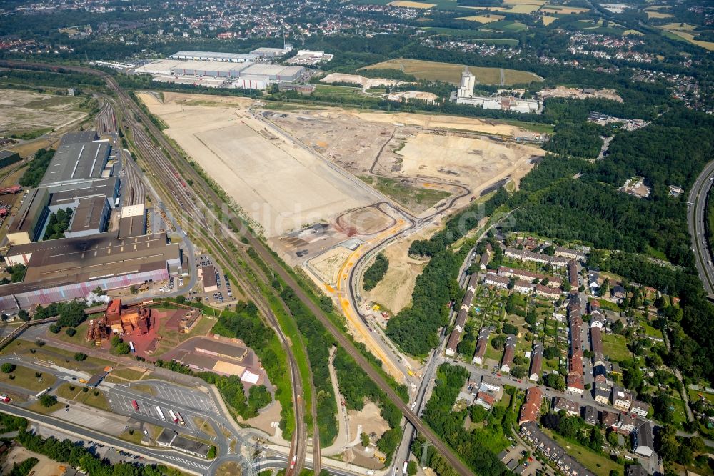 Dortmund von oben - Entwicklungsgebiet der Industriebrache im Ortsteil Scharnhorst in Dortmund im Bundesland Nordrhein-Westfalen, Deutschland