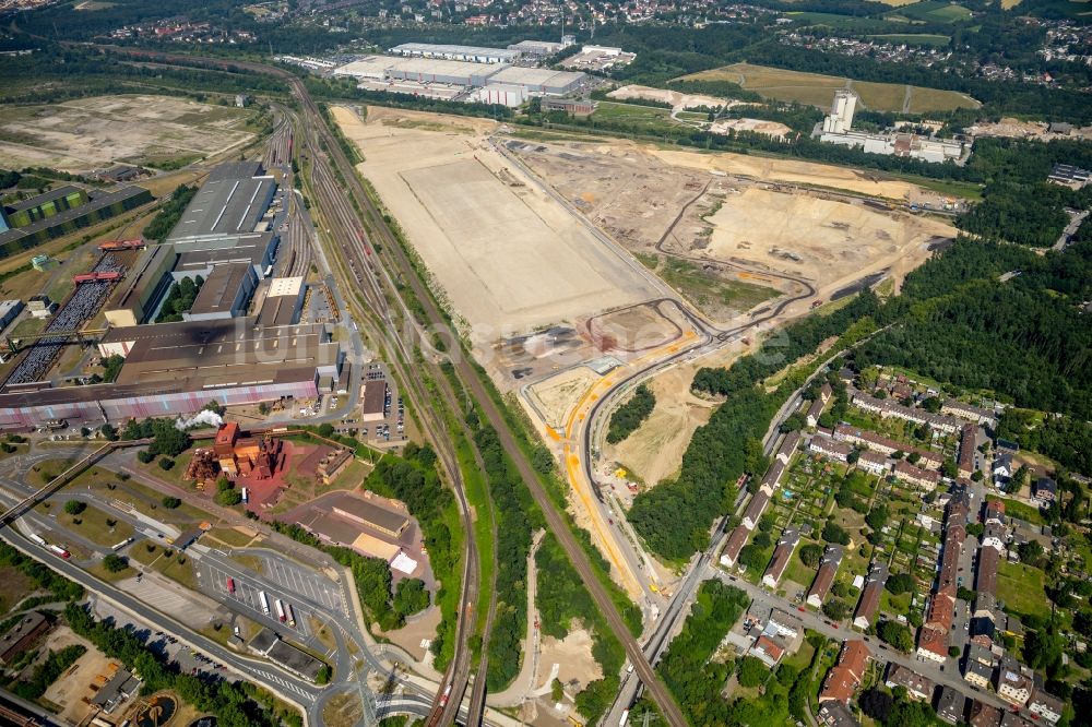 Dortmund aus der Vogelperspektive: Entwicklungsgebiet der Industriebrache im Ortsteil Scharnhorst in Dortmund im Bundesland Nordrhein-Westfalen, Deutschland