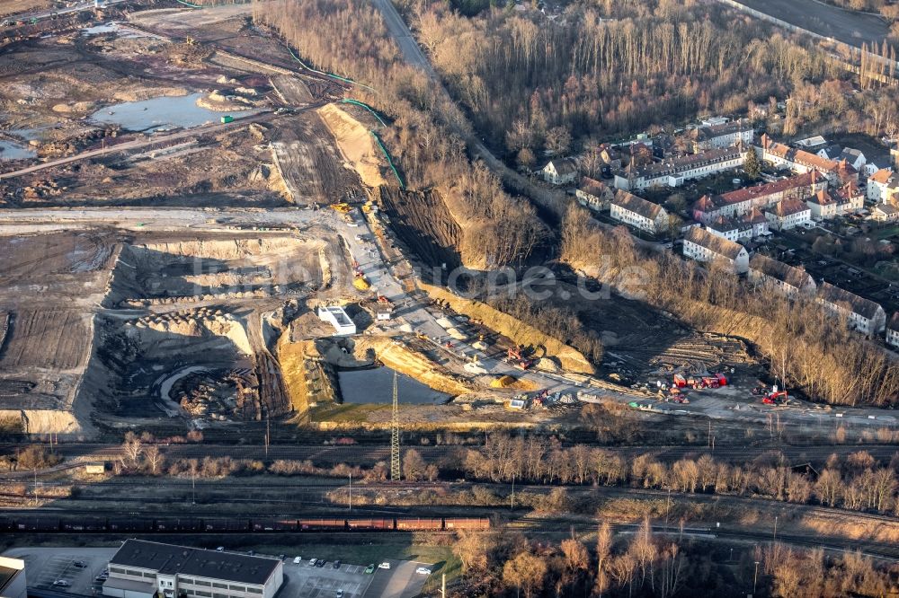 Dortmund von oben - Entwicklungsgebiet der Industriebrache im Ortsteil Scharnhorst in Dortmund im Bundesland Nordrhein-Westfalen, Deutschland