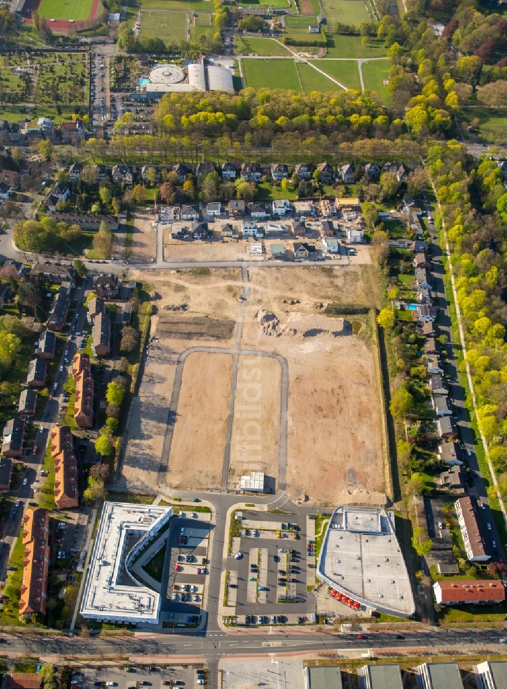 Hamm aus der Vogelperspektive: Entwicklungsgebiet der Industriebrache Paracelsuspark und Bauprojekt Science Quarter SCI:Q in Hamm im Bundesland Nordrhein-Westfalen