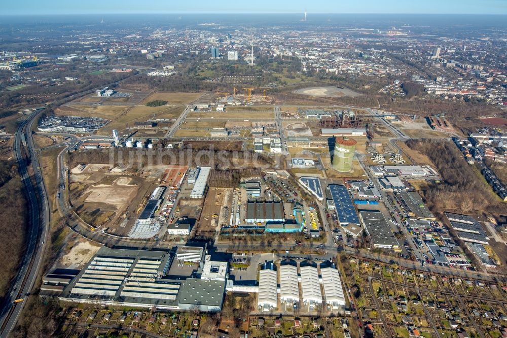 Dortmund aus der Vogelperspektive: Entwicklungsgebiet der Industriebrache Phönix-West im Ortsteil Hörde in Dortmund im Bundesland Nordrhein-Westfalen