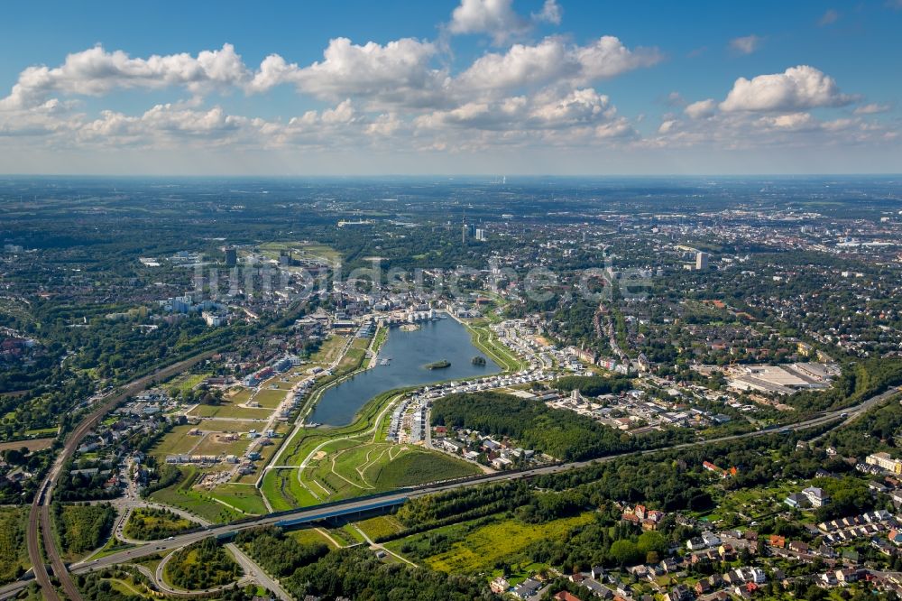 Dortmund von oben - Entwicklungsgebiet der Industriebrache Phoenix See in Dortmund im Bundesland Nordrhein-Westfalen