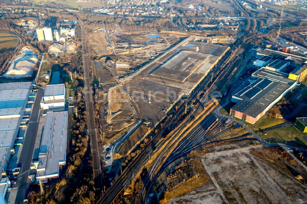 Dortmund aus der Vogelperspektive: Entwicklungsgebiet der Industriebrache Rüschebrinkstraße der DSW21 in Dortmund im Bundesland Nordrhein-Westfalen, Deutschland