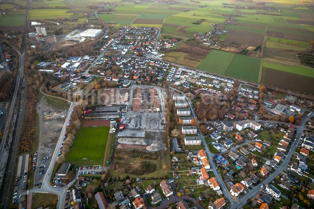 Soest von oben - Entwicklungsgebiet der Industriebrache am Teinenkamp in Soest im Bundesland Nordrhein-Westfalen, Deutschland