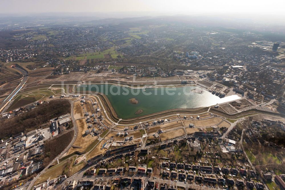 Dortmund von oben - Entwicklungsgebiet Phoenix-See in Dortmund - Hörde auf ehemaliger Industriebrache