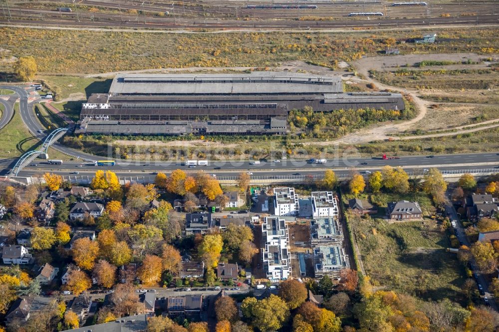 Duisburg von oben - Entwicklungsgebiet der stillgelegten und ungenutzten Flächen und Immobilien des ehemaligen Rangierbahnhof und Güterbahnhof der Deutschen Bahn in Duisburg im Bundesland Nordrhein-Westfalen, Deutschland