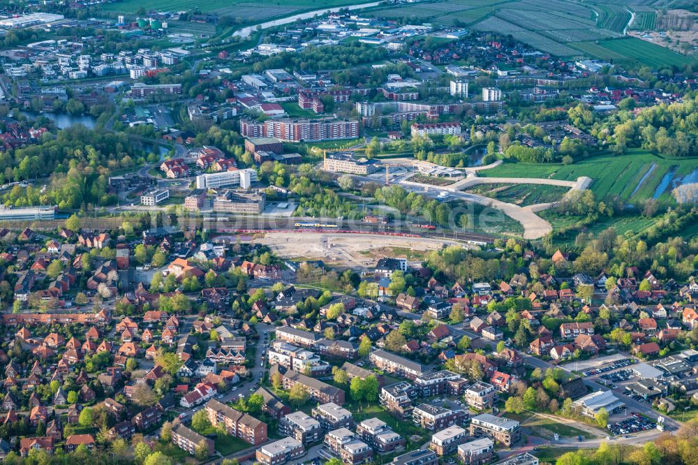 Luftaufnahme Stade - Entwicklungsgebiet Straßenbau und Gewerbeflächen Am Güterbahnhof in Stade im Bundesland Niedersachsen, Deutschland