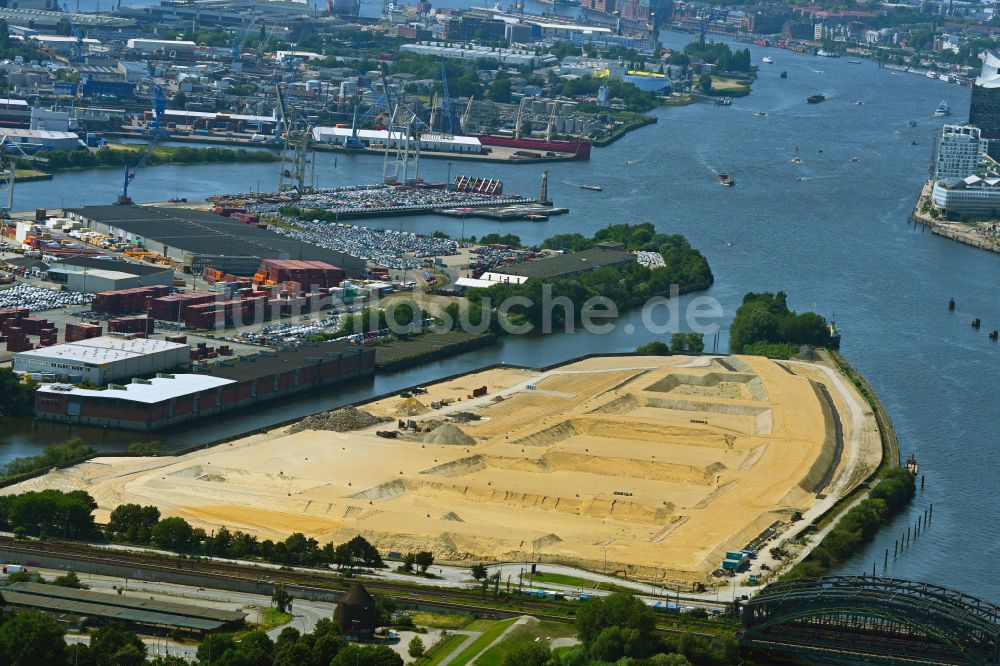 Hamburg aus der Vogelperspektive: Erdarbeiten auf dem Gelände der ehemaligen Logistikzentrum- Ruine Übersee - Zentrum am Schuhmacherwerder - Moldauhafen in Hamburg, Deutschland