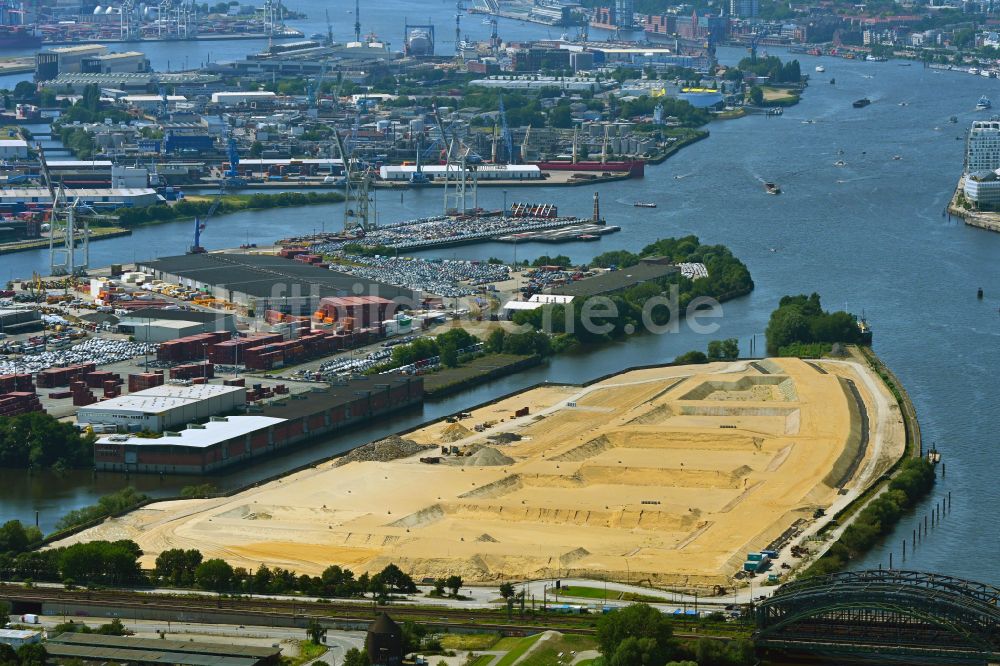 Luftbild Hamburg - Erdarbeiten auf dem Gelände der ehemaligen Logistikzentrum- Ruine Übersee - Zentrum am Schuhmacherwerder - Moldauhafen in Hamburg, Deutschland