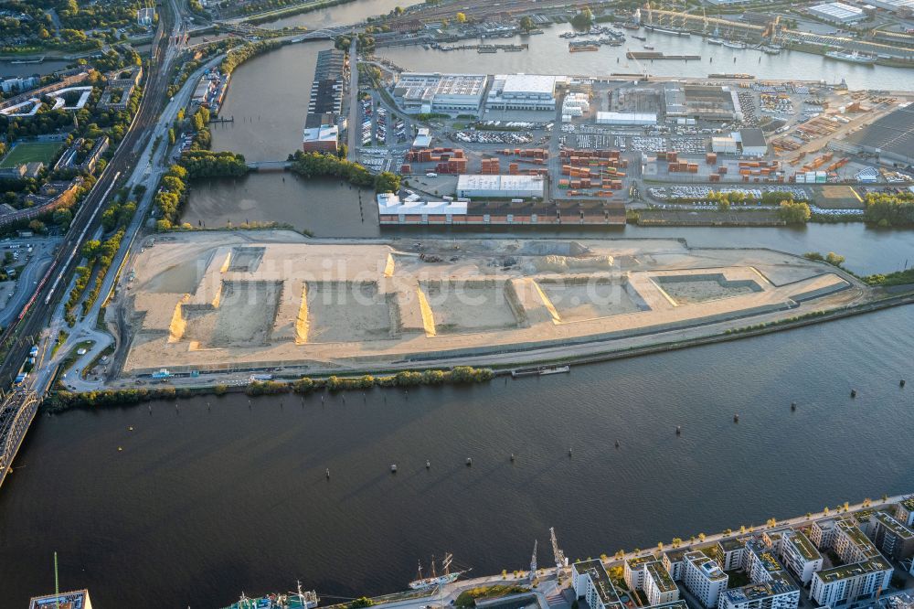 Luftbild Hamburg - Erdarbeiten auf dem Gelände der ehemaligen Logistikzentrum- Ruine Übersee - Zentrum am Schuhmacherwerder - Moldauhafen in Hamburg, Deutschland