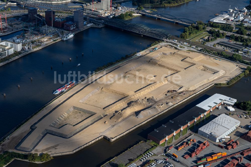 Luftbild Hamburg - Erdarbeiten auf dem Gelände der ehemaligen Logistikzentrum- Ruine Übersee - Zentrum am Schuhmacherwerder - Moldauhafen in Hamburg, Deutschland