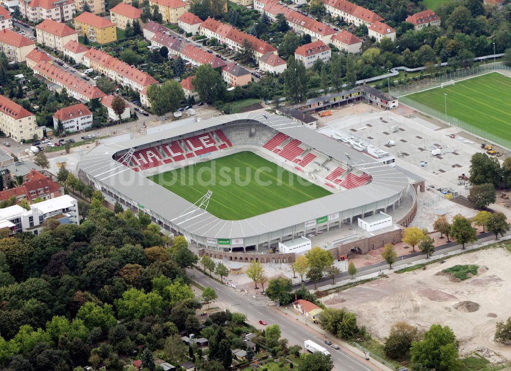 Halle / Saale von oben - Erdgas Sportpark Halle / Saale