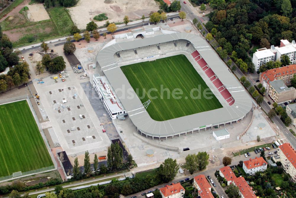 Halle / Saale von oben - Erdgas Sportpark Halle / Saale