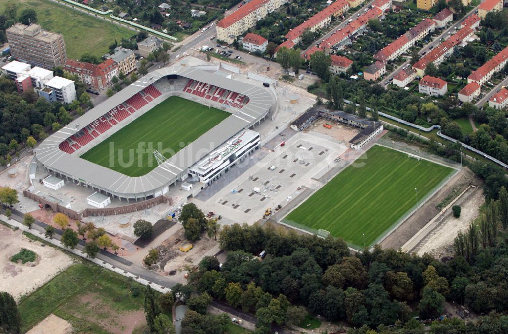 Halle / Saale von oben - Erdgas Sportpark Halle / Saale