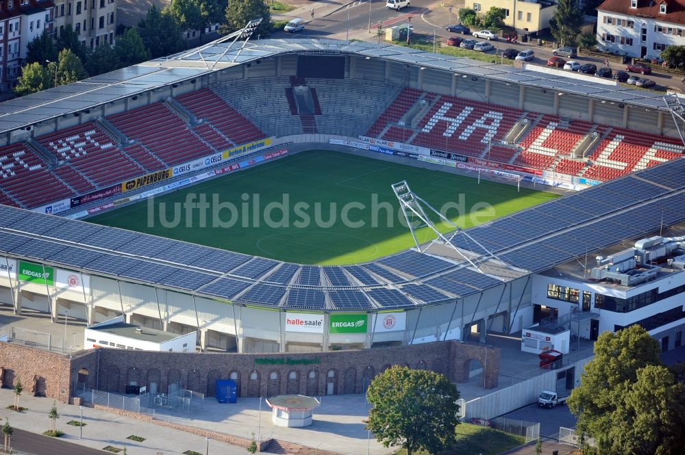 Halle von oben - Erdgas Sportpark in Halle (Saale) im Bundesland Sachsen-Anhalt