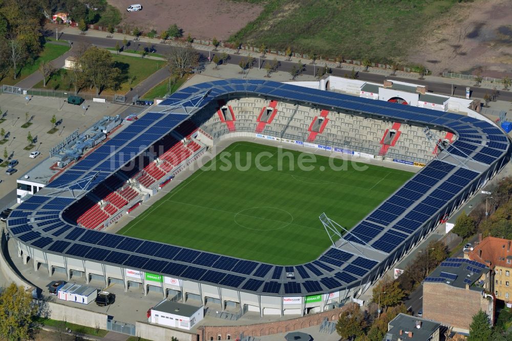 Halle (Saale) von oben - Erdgas Sportpark in Halle (Saale) im Bundesland Sachsen-Anhalt