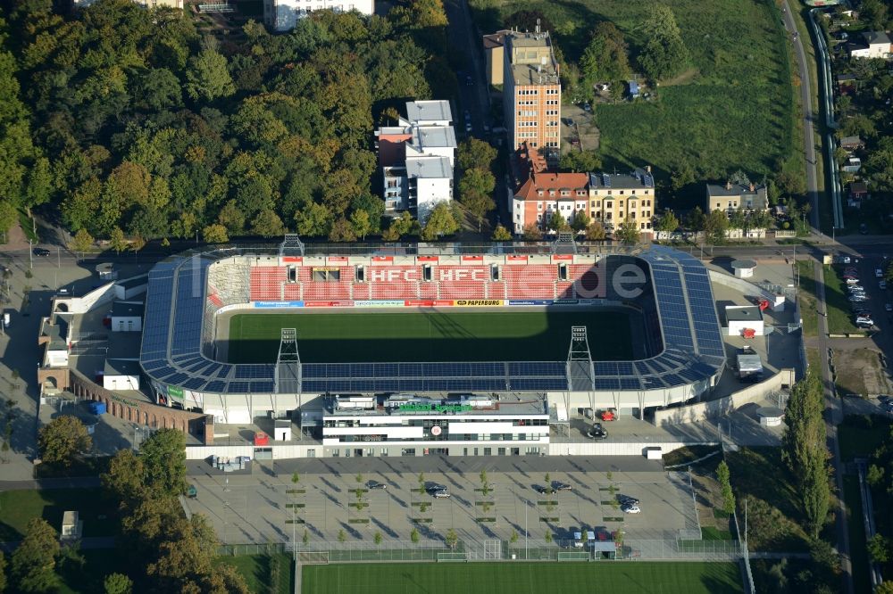 Halle (Saale) aus der Vogelperspektive: Erdgas Sportpark in Halle (Saale) im Bundesland Sachsen-Anhalt