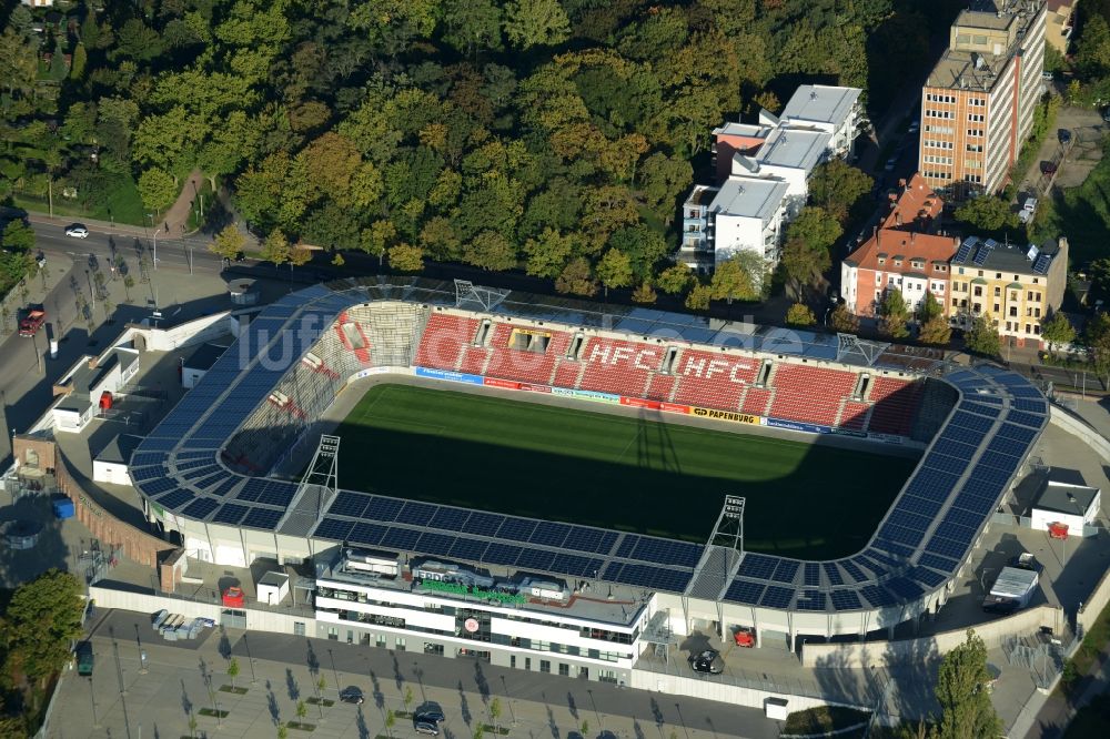 Halle (Saale) von oben - Erdgas Sportpark in Halle (Saale) im Bundesland Sachsen-Anhalt