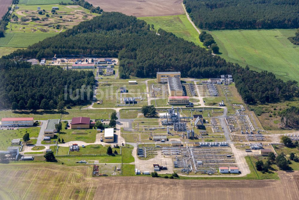 Salzwedel von oben - Erdgasgas Kompressor- und Übergabestation in Salzwedel im Bundesland Sachsen-Anhalt, Deutschland