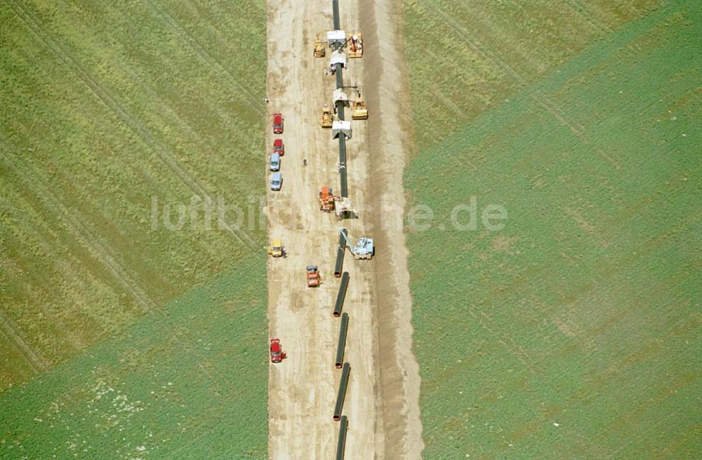 Bernau - Werneuchen / Brandenburg aus der Vogelperspektive: Erdgasleitungsbau zwischen Bernau und Werneuchen. Datum: 24.06.03