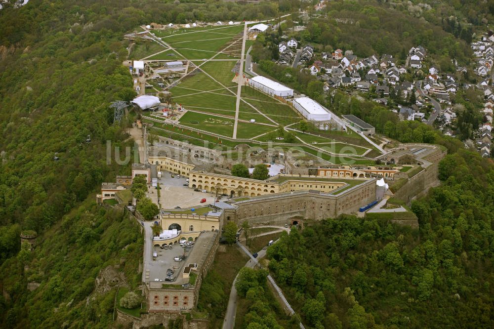 Luftbild Koblenz - Eröffnung der BUGA 2011 auf der Festung Ehrenbreitstein in Koblenz