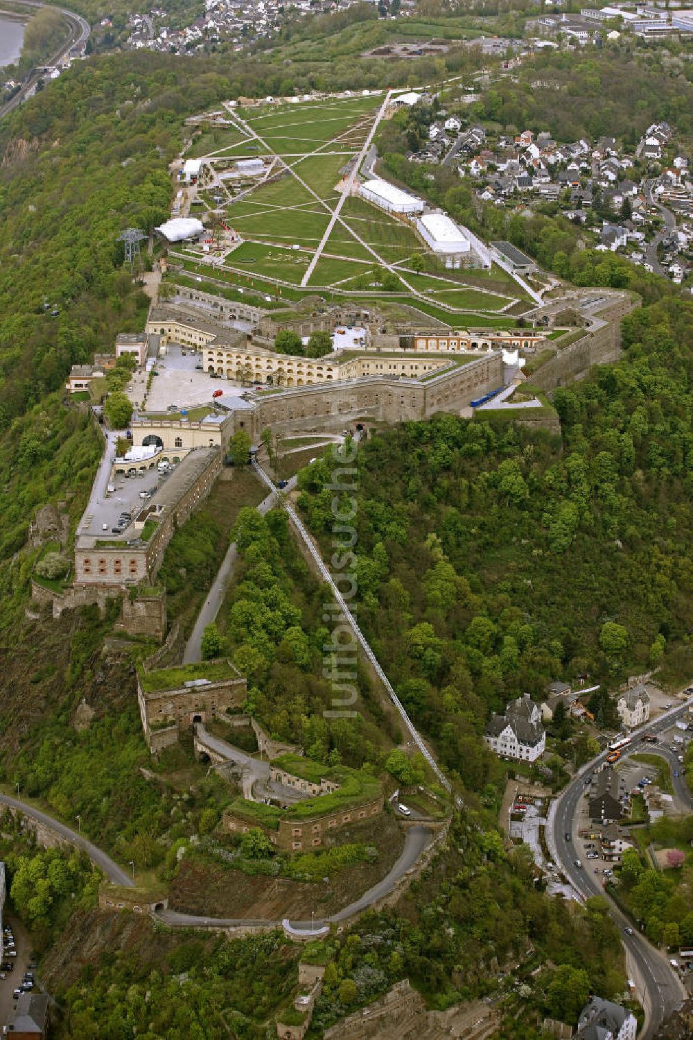 Luftaufnahme Koblenz - Eröffnung der BUGA 2011 auf der Festung Ehrenbreitstein in Koblenz