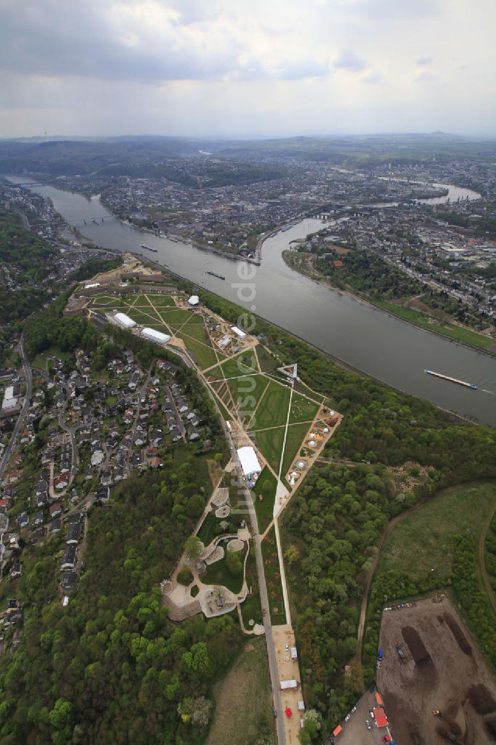 Luftaufnahme Koblenz - Eröffnung der BUGA 2011 auf der Festung Ehrenbreitstein in Koblenz