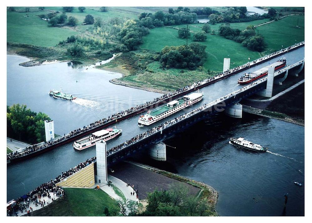 Luftbild Hohenwarthe / Sachsen-Anhalt - Eröffnung Wasserstraßenkreuz Magdeburg