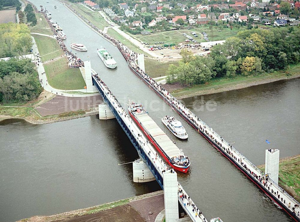 Luftbild Hohenwarthe / Sachsen-Anhalt - Eröffnung Wasserstraßenkreuz Magdeburg