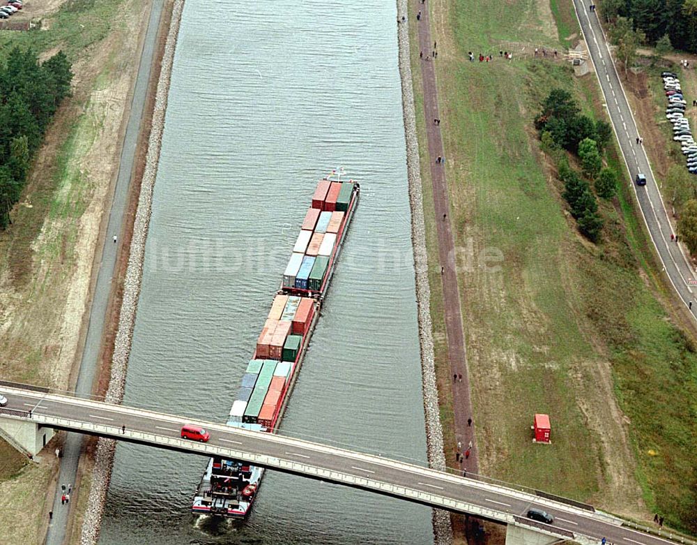 Hohenwarthe / Sachsen-Anhalt aus der Vogelperspektive: Eröffnung Wasserstraßenkreuz Magdeburg