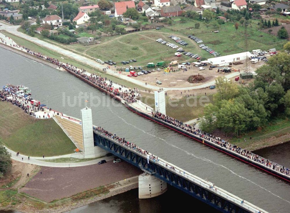 Hohenwarthe / Sachsen-Anhalt von oben - Eröffnung Wasserstraßenkreuz Magdeburg